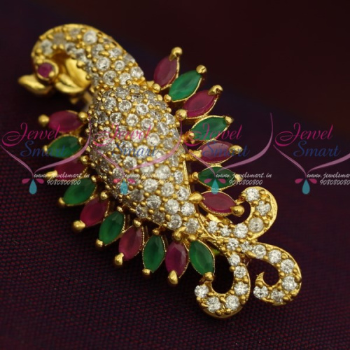 SP11937 Peacock Design Marquise AD Stones Fashion Jewellery Saree Pin Collections Shop Online