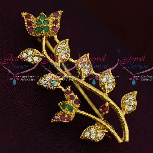 SP11938 Lotus Design AD Stones Fashion Jewellery Saree Pin Collections Shop Online