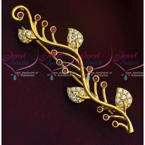 SP11939 Leaf Design AD Ruby White Fashion Jewellery Saree Pin Collections Shop Online