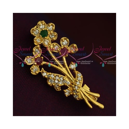 SP11943 Floral Design Saree Pin American Diamond Jewellery Collections Shop Online