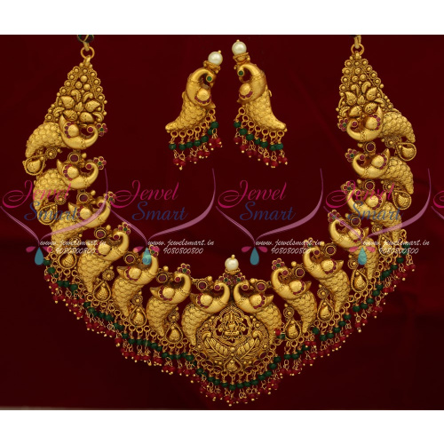 NL10281 Handmade Intricate Gold Finish Antique Broad Peacock Real Look Jewellery Set Online