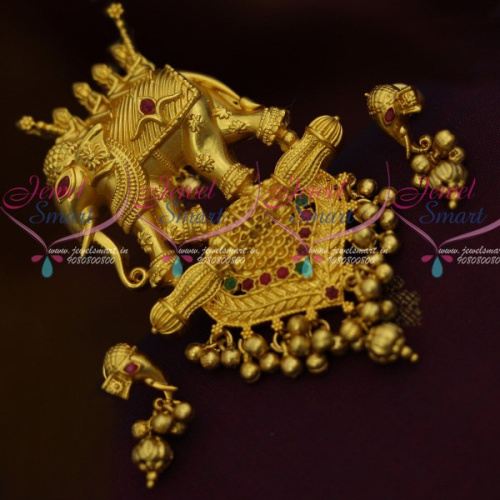 PS11934 Bahubali Movie Style Jewellery Elephant Design Pendant Screwback Earrings Collections Online