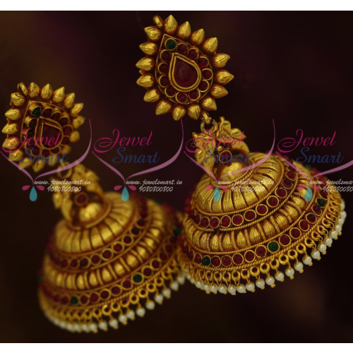 J12122 Reddish Gold Kemp Big Heavy Broad Size Jhumka Earrings Party Wear Jewellery Designs Shop Online