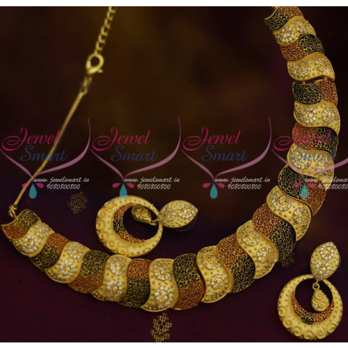 NL12043 Matte Gold Double Colour Enamel AD Stones Fusion Jewellery Imitation Designs Shop Online