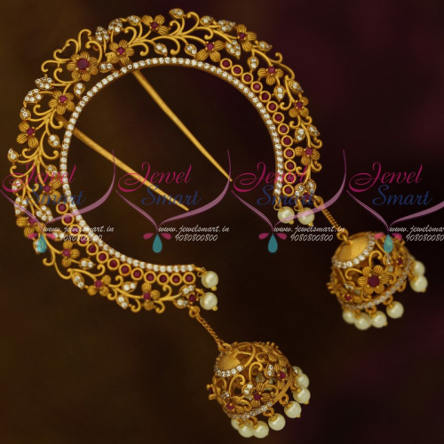 H11359 Ruby White Jhumka Hangings Double Side AD Rakodi Wedding Bridal Jewellery Accessory