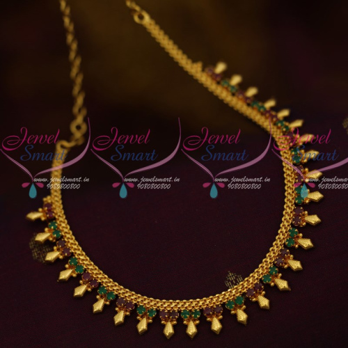 NL11893 Kerala Style Design South Indian Jewellery Short Necklace Ruby Emerald Stones Collections