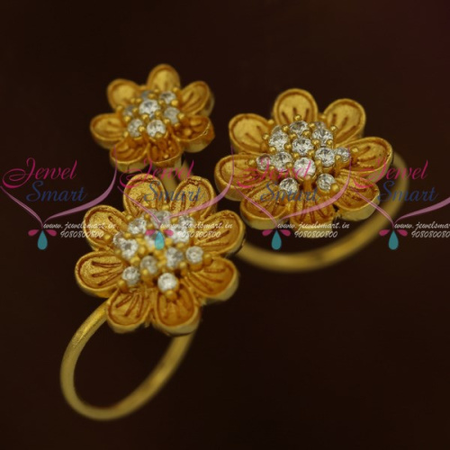 F12114 Light Matte Golden Enamel Finish Double Finger Rings Floral Fashion Jewellery Shop Online