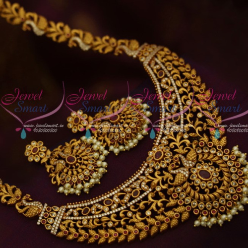NL11963 Broad Pendant Antique Matte Gold Medium Size Haram Latest Fashion Jewellery Designs Online