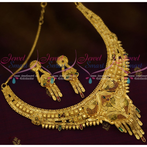 NL12007 South Indian Forming Casting Jewellery 100 Mg Gold Meenakari Work Imitation Designs Online