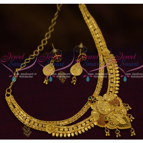 NL12013 Double Layer One Gram Gold Jewellery  Short Necklace 100 MG Forming Meenakari Imitation Casting Design Online