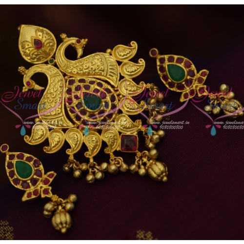 PS12049 Double Side Peacock One Gram Gold Plated Pendant Earrings Latest Premium Imitation Jewellery Designs Online