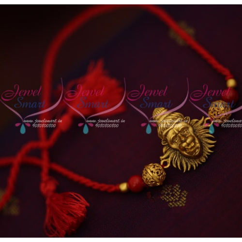 R12066 Lord Narasimha Design Temple Rakhi Red Colour Rope Shop Online
