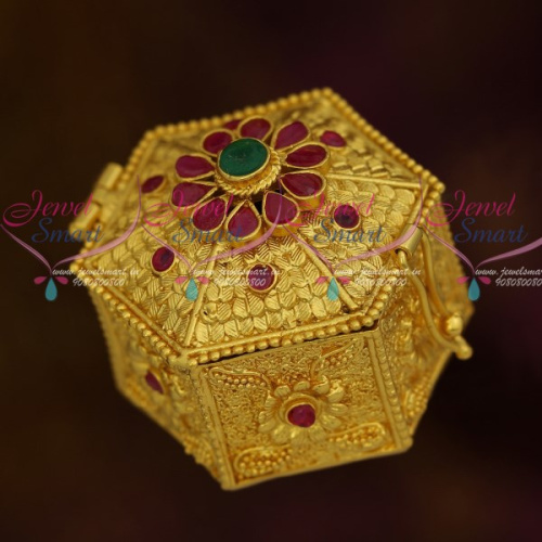 S12048 One Gram Nakshi Handmade Small Size Sindoor Box Kumkam Barina Buy Online Gold Plated