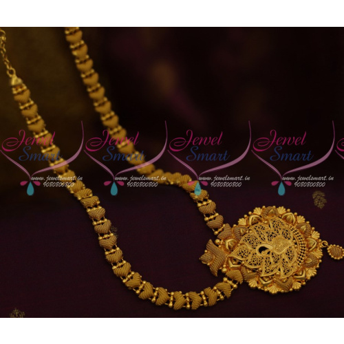 NL11904 Emboss Woven Beads Design Gold Plated Haram Peacock Pendant Imitation South Indian Collections Online