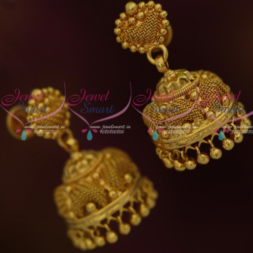 J11951 Low Price Emboss Woven Design Jimikki South Indian Gold Covering Imitation Jewellery Online
