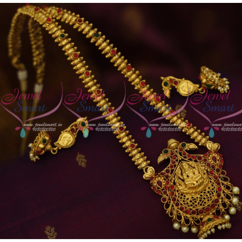 NL12087 Traditional Temple Jewellery Beads Design Haram Peacock Jhumka Earrings Gold Plated Imitation