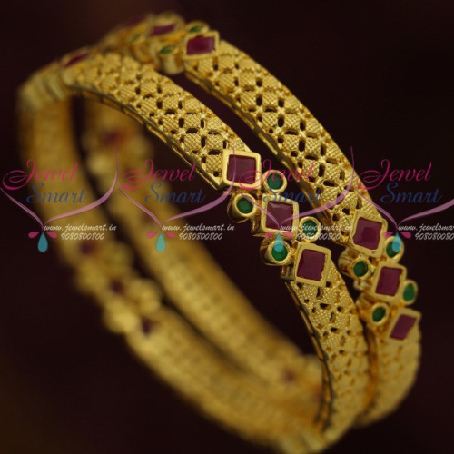 B12266 Ruby Green Latest Gold Design Bangles AD Stones Jewellery Shop Online
