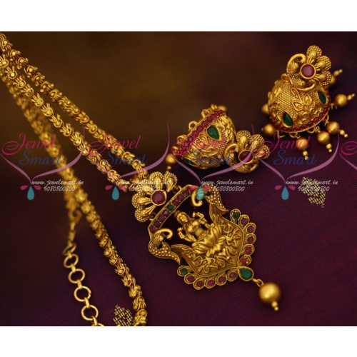 NL12202 Antique Temple Pendant Jhumka Earrings Matte Gold Plated Chain Latest Designs Online