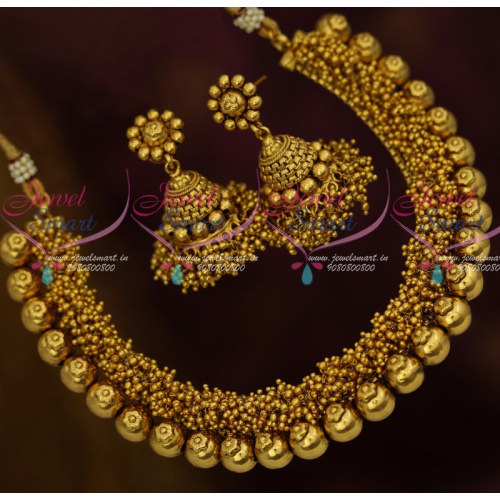 NL12256 Trendy Beads Danglers Mala Necklace Gold Plated Imitation Jewelry Broad Jhumka Earrings