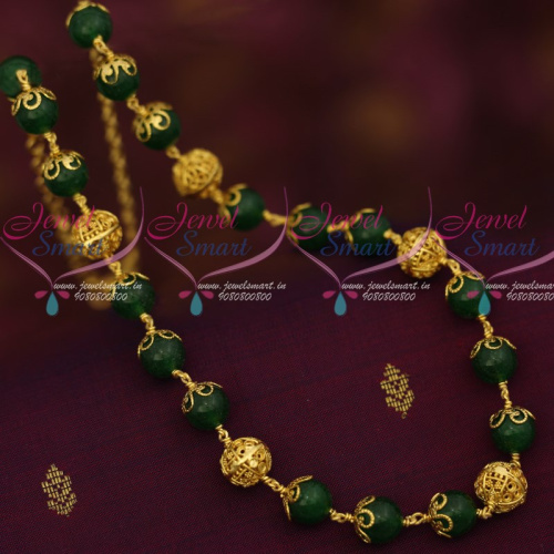 NL12172 Green Glass Beads Copper Gold Plated  Beaded Fancy Mala Casual Wear Jewellery Designs Online