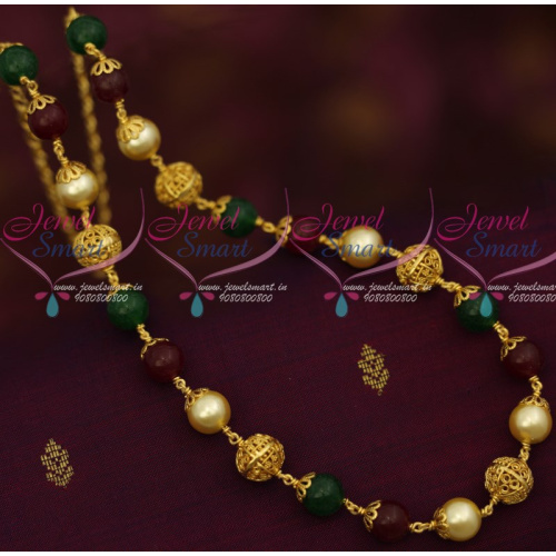 NL12173 Marron Green Glass Beads Copper Gold Plated  Beaded Fancy Mala Casual Wear Jewellery Designs Online
