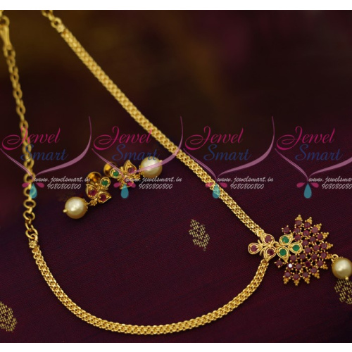 NL11393 Chain AD Multi Colour Pendant Small Screwback Earrings Pearl Drops Elegant Design Jewellery