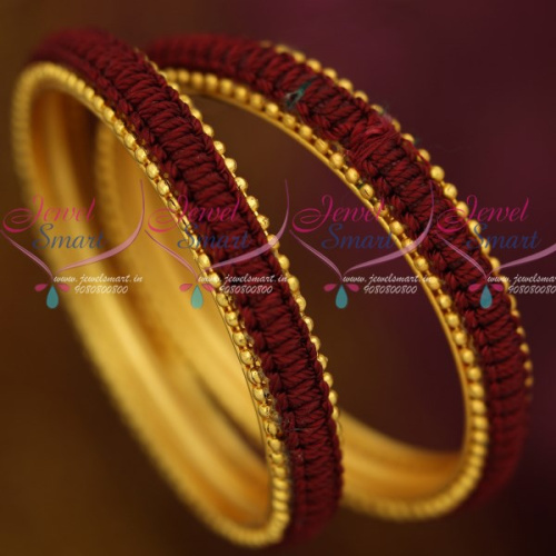 B12144 Maroon Colour Thread Copper Metal Reddish Antique Base Bangle Worked Low Price Jewellery Online