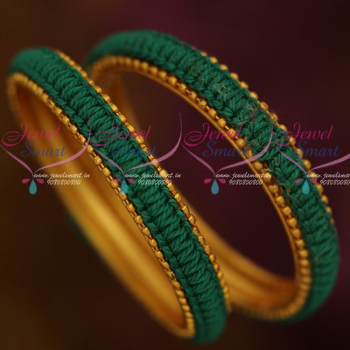 B12145 Green Colour Thread Copper Metal Reddish Antique Base Bangle Worked Low Price Jewellery Online