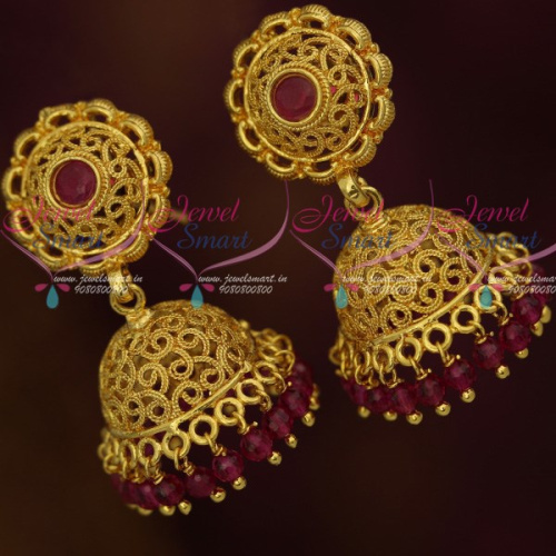 J12251 Crystal Bead Drops Light Weight Jhumka Earrings Gold Plated Jewellery Designs Online