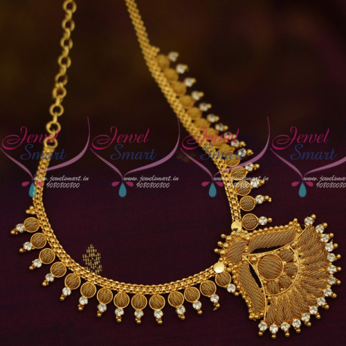 NL12247 Emboss Woven Design AD White Short Necklace South Indian Jewellery Designs Shop Online