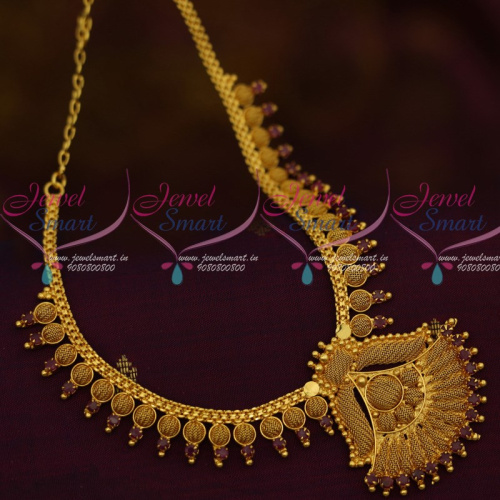 NL12248 Emboss Woven Design AD Red Stones Short Necklace South Indian Jewellery Designs Shop Online