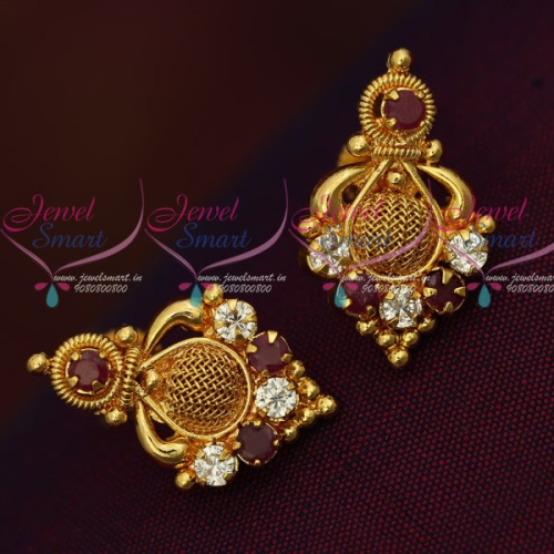 GPE0180 Gold Plated Screw Tops Earrings Indian Traditional Gold Work Immitation Jewellery