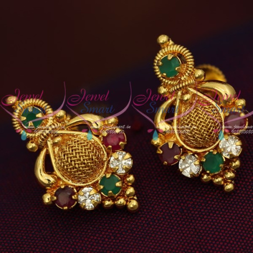 GPE0183 Gold Plated Screw Tops Earrings Indian Traditional Gold Work Immitation Jewellery