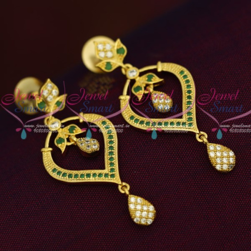 GPE0304 Floral Design Emerald AD Stones Long Drops Fancy Earrings Shop Online