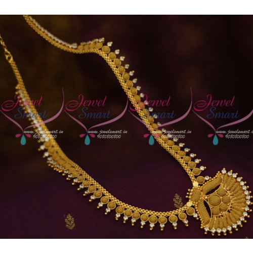 NL12268 Beads Design White AD Stones Kerala Style Gold Covering Jewellery Haram Designs Online