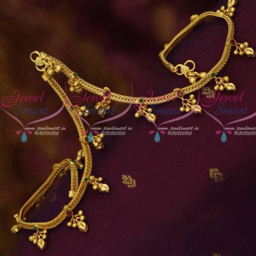 A12232 Antique Gold Plated Anklets Payal Shell Drops Design Latest Imitation Collections Shop Online