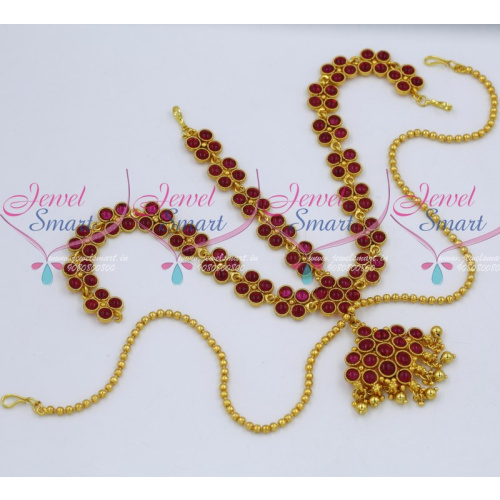 HA7924 Kemp Reddish Gold Plated Damini MathaPatti Hair Bridal Fashion Jewellery Traditional
