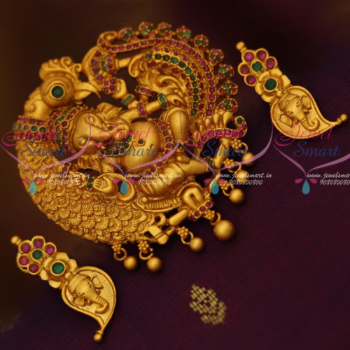 PS10959 Matte Gold Plated Lord Ganesh Ganapathy Nagas Jewellery Pendant Set Online