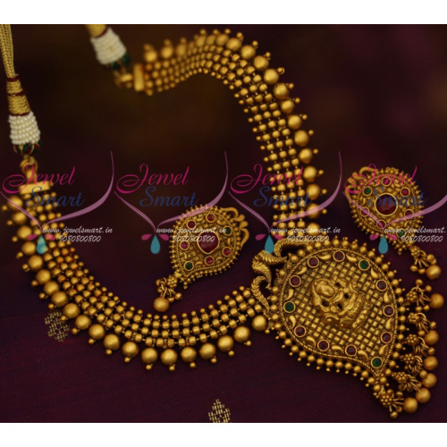 NL12315 Mango Design Temple Pendant Beads Necklace Matte Gold Antique Jewellery Collections Online