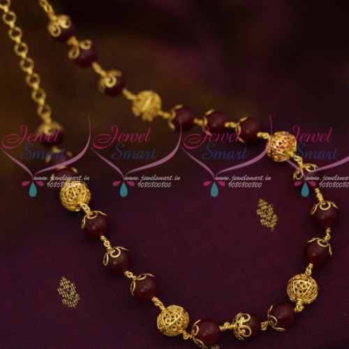 NL12211 Maroon Glass Beads Copper Gold Plated  Beaded Fancy Mala Casual Wear Jewellery Designs Online