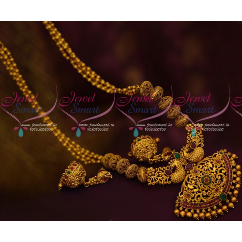 NL12292 Peacock Beads Mala Jhumka Trendy Haram Latest Matte Gold Antique Jewellery Collections Online