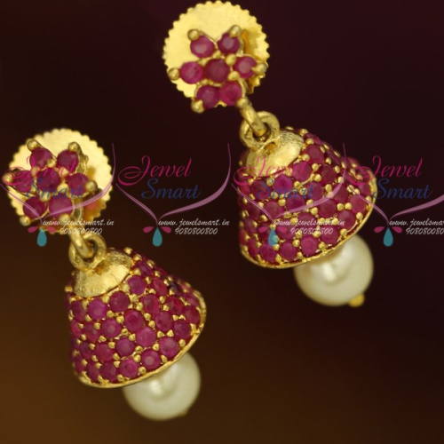 J12225 Mini Size Bell AD Jhumka Ruby Stones Fashion Jewellery Shop Online