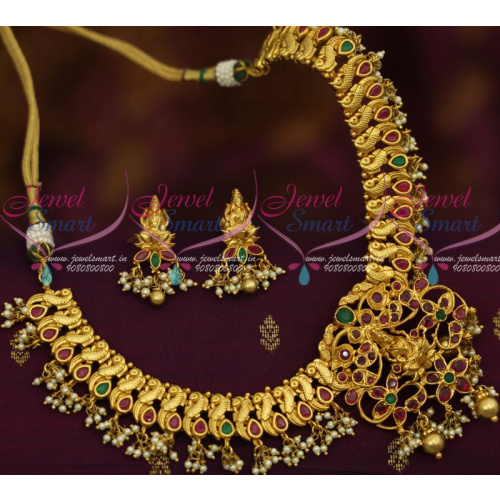 NL12233 Peacock Design Temple Traditional Jewellery Ruby Emerald Stones One Gram Collections Shop Online