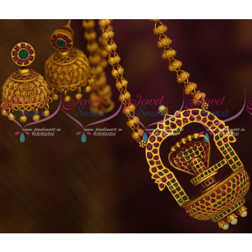 PS12297 Lord Shiva Lingam Design Chapparam Prabhavali Antique Temple Jewellery Nagas Pendant Sets Shop Online