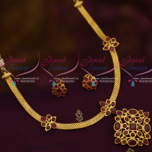 NL12153 Matte Gold Simple Design Ruby Attiga Traditional South Indian Jewellery Latest Finish 