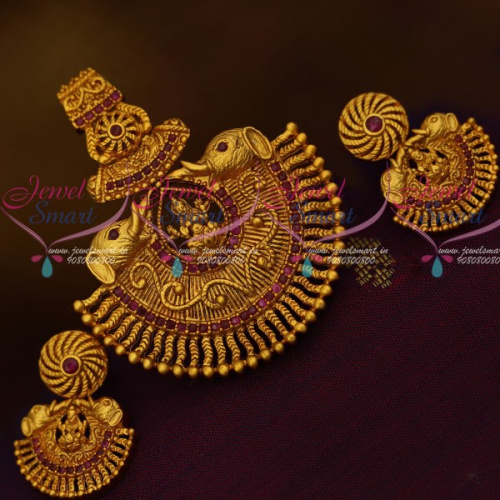 PS12304 Gajalakshmi Design Antique Temple Jewellery Nagas Ruby Pendant Sets Shop Online