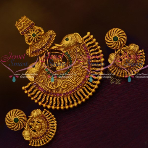 PS12306 Gajalakshmi Design Antique Temple Jewellery Nagas Ruby Emerald Pendant Sets Shop Online