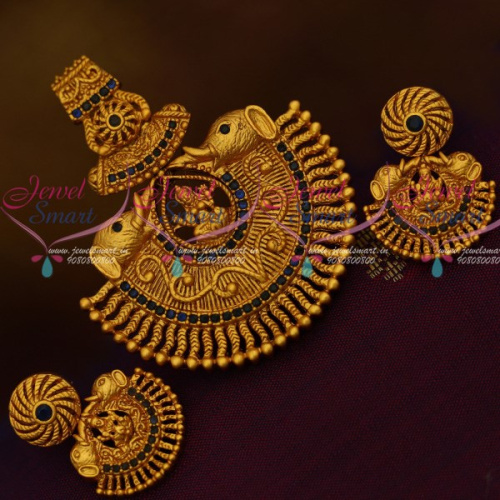 PS12307 Gajalakshmi Design Antique Temple Jewellery Nagas Sapphire Blue Pendant Sets Shop Online
