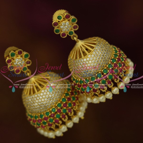 J12426 American Diamond Multi Colour Stones Bollywood Style Gold Finish Imitation Jhumka Earrings Online