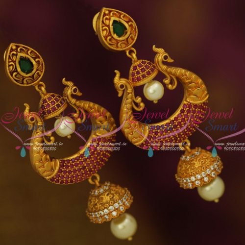ER12400 AD Peacock Ruby Emerald Antique Fusion Jewellery Earrings Latest Designs Shop Online